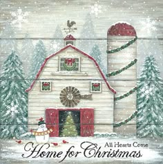 Annie LaPoint ALP1882 - ALP1882 - Home for Christmas - 12x12 Home for Christmas, Holidays, Farm, Barn, Silo, Snowman, Christmas Trees, Snow, Signs from Penny Lane Christmas Farm, Farm Scene, Home For Christmas, Red Barn, Art Christmas, Christmas Images