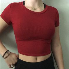 Never Worn Before Red Crop Top!! Very Soft!! Size Small!! Trendy Red Stretch Crop Top, Basic Red Crew Neck Crop Top, Trendy Red Cropped Top, Trendy Fitted Red Crop Top, Casual Red Crop Top, Trendy Red Solid Color Tops, Casual Red Stretch Crop Top, Red Solid Color Top For Night Out, Trendy Red Tops For Night Out