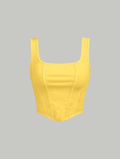 Yellow Casual Collar  Knitted Fabric Plain Tank Embellished Slight Stretch  Women Clothing Yellow Tops For Women, Light Yellow Top, Spirit Week Outfits, Yellow Streetwear, Yellow Clothes, Yellow Tops, Yellow Tank, Yellow Crop Top, Yellow Tank Top