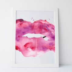 a watercolor painting of a red lips on a white background