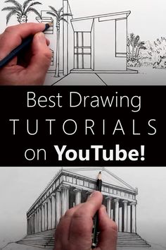 a person drawing a house with the words best drawing tutors on youtube