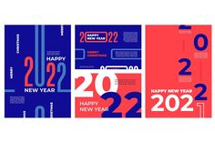 the new year's greeting card is shown in three different colors and font styles