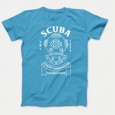 a blue t - shirt with the words scuba on it