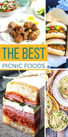 the best picnic foods are on display in this collage