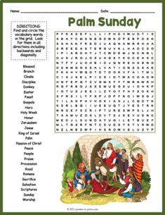 the palm sunday word search is shown