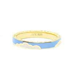 White clouds gently drift across this ice blue enamel ring in 14k gold vermeil. Featuring the quote “Feet on the ground, head in the clouds” around the base, you can wear alone or stack with some of your solid colored faves. Cool Rings Unique, Cloud Jewelry, Fun Rings, Statement Rings Unique, Enamel Rings, Cloud Ring, Colorful Ring, Funky Rings, Fantasy Earrings