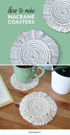 the instructions for how to make macrame coasters with yarn on top and bottom