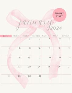 a calendar with pink ribbon on it and the words sunday start written in white ink