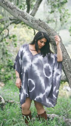 Plus Size Gray Shibori Tie-Dye Dress // Tunic Spring V-neck Dress With Natural Dye, Oversized V-neck Dress For Festival, Free Size V-neck Tunic For Summer, Casual Summer Tie Dye Cover-up, Hand Dyed Flowy Summer Dresses, Hippie Hand Dyed Dresses For Spring, Hippie Hand Dyed Summer Dresses, Hippie Hand-dyed Summer Dresses, Tie Dye Natural Dye Dress For Beach Cover-up