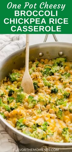 One Pot Cheesy Broccoli Chickpea Rice Casserole Vegetarian Rice Casserole Recipes, Easy Vegetarian Casserole, Chickpea Casserole, Broccoli Chickpea, Chickpea Rice, Vegetarian Casserole Recipes, Best Casserole Recipes, Meatless Dishes, Best Casserole