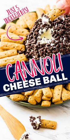 a plate full of cheese balls and crackers with the words cannou cheese ball on it