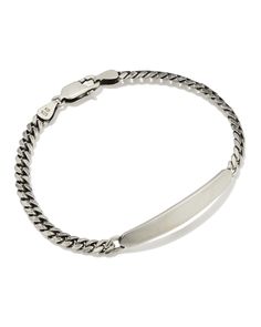 Super classic and made to last with elevated materials, the Levi Chain Bracelet in Oxidized Sterling Silver is about to be a new staple in your bracelet stack. A curb chain style with an engravable plate, you can add a little extra meaning by engraving your initials or the name of a loved one on it. Metal Sterling Silver Closure Lobster Clasp Size 7.5" Inner Circumference, 2.08"Lx0.25"WDue to the one-of-a-kind nature of the medium, exact colors and patterns may vary slightly from the image shown Classic Adjustable Cuban Link Bracelet For Everyday, Classic Adjustable Curb Chain Jewelry, Classic Adjustable Cuban Link Bracelet, Classic Sterling Silver Curb Chain Bracelet For Everyday, Everyday Silver Curb Chain Bracelets, Classic Silver Cuban Link Bracelet For Everyday, Classic Adjustable Curb Chain Bracelet, Everyday Bracelets With Rectangular Curb Chain Links, Classic Cuban Link Bracelets For Everyday