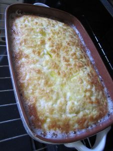 a casserole dish sitting on top of an oven rack