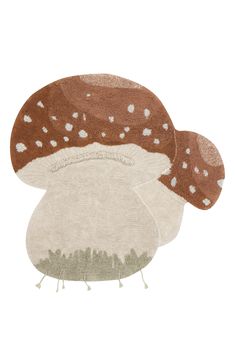 two brown and white mushrooms on a white background, one has spots on it's head