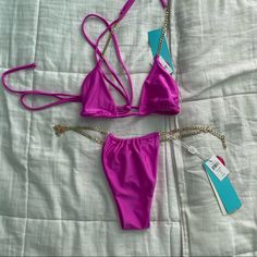 Brand New Beachbunny Set! Ties All Around The Waist! Super Cool! Make A Offer! Chic Purple Swimwear For Parties, Chic Purple Party Swimwear, Purple Party Swimwear For Spring, Bunny Pink, Beach Bunny Swimwear, Swim Brands, Swimwear Sets, Beach Bunny, Woman Beach