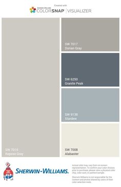 the color scheme for sheryln - williams's new paint colors, including gray and