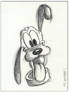 a drawing of mickey mouse with his head sticking out from the top of a pot