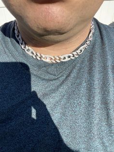 Men's figarucci gucci cuban link chain
We have it from 18" to 30" so wear as a mens choker or as a longer bust down link
 
Heavy 150-250 grams depending on length!
12mm wide so it’s a thick yet not too gaudy
 
60ct man made diamonds
Gorgeous baguette & round stones 
You can’t tell difference from natural diamonds without a microscope 
Super ICY you have to see to believe!!
 
Solid 925 silver
Will never turn!! This is SOLID silver! Grea Mens Choker, Man Made Diamonds, Cuban Link Chain, Cuban Chain, Cuban Link, Chain Link Necklace, Cz Stone, Link Chain, Natural Diamonds