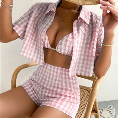 Gingham Crop Halter Top & Bikini & Shorts Ships In 7-10 Days~All Purchases Shipped With A Special Gift 100% Polyester Slight Stretch Regular Fit Size Tags Are In Letters Xs-(2) S-(4) M-(6) L-(8-10) Do You Love? Anthro Festival Preppy Casual Mumu Revolve Spell Reformation Puff Popular Swim Contemporary Layering Free People Cami Dress Top Events Lulu Vacation Beach Contemporary Anniversary Boat Weekend Pool Swim Night Out~~Visit My Store Casual Plaid Sets For Summer, Casual Plaid Summer Sets, Casual Summer Plaid Sets, Summer Plaid Sets With Short Sleeves, Summer Plaid Short Sleeve Sets, Summer Gingham Short Sleeve Sets, Summer Gingham Sets With Short Sleeves, Fitted Plaid Sets For Spring, Fitted Gingham Sets For Spring