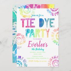 tie - dye party with colorful flowers on it