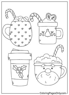 christmas coloring pages with cups and candy canes