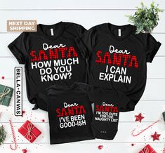 Christmas Family Shirts, Dear Santa Shirt, Matching Family Christmas, Funny Christmas Shirt, Buffalo Plaid, Christmas Pajamas, Family Pajama 🎄👕 Make this Christmas unforgettable with our "Dear Santa" matching family shirts! Perfect for festive photos and cozy celebrations, these shirts feature a fun design in classic Buffalo plaid. Ideal for family Christmas pajamas or holiday gatherings. Spread cheer with style and comfort! ️ Hi! Welcome to the TeeScape! It's great to see you here! Our shirts are clean, high quality and soft. It is prepared quickly by our store! Enjoy your shopping! It is a pleasure for us to help you with your questions and you can reach us at any time. F I T ∙ S I Z I N G -->Women's sizes are narrower than the waist -->Sleeves are rolled up in some product pictures. T Family Christmas Pajamas Svg, Matching Christmas Cotton Tops, Matching Cotton Christmas Tops, Matching Cotton Tops For Christmas, Christmas Family Pajamas Ideas, Christmas Pj Ideas, Family Christmas Shirt Ideas, Christmas Shirt Ideas Vinyl, Plaid Christmas Pajamas