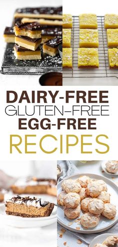 Millionaire bars, dairy-free lemon bars, vegan cookies, vegan pie Gluten Free Egg Free Desserts, Egg Free Snacks, Gluten Free Dinner Ideas, Soy Free Desserts, Egg Free Cookies