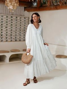 Women's Linen Cotton Blend White Dress Button V Neck Solid Color Boho Maxi Dress 2024 - $69.99 Linen Women Dress, Long Sleeve Linen Dress, Cheap Dresses Casual, Dress 2024, Relief Society, Linen Maxi Dress, Fine Linen, Boho Maxi, Button Dress