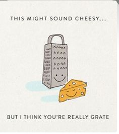 a piece of cheese sitting on top of a white plate next to a paper bag that says,'this might sound cheesy but i think you're really grate