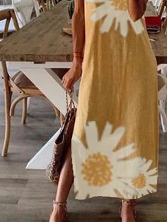 Women Summer Floral-print Short Sleeve Casual Maxi Dress Casual Maxi Dresses, Side Split Maxi Dress, Daisy Print Dress, Tube Maxi Dresses, Button Front Maxi Dress, Maxi Shift Dress, Cami Maxi Dress, Dress Stand, Floral Print Maxi Dress