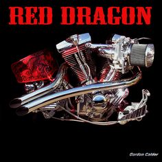 a red dragon motorcycle engine with the words red dragon on it