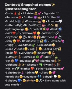 an image of many different emoticions on a black background with the words contact / snapchat names