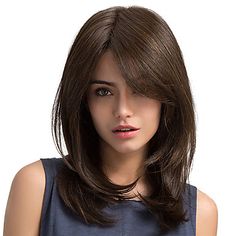 MAYSU Women Synthetic Wig Long Straight Chestnut Brown Side Part With Bangs Natural Wigs Halloween Wig Carnival Wig Costume Wig Natural Curly Wig, Natural Wigs, Brown Wig, Long Straight Hair, Long Curly Hair, Womens Wigs, Wigs With Bangs, Wigs Hair Extensions, Synthetic Wigs