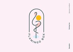 the logo for flamingo yoga, which is designed in pink and blue with an orange ball