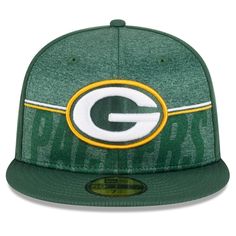 Both you and the Green Bay Packers are getting ramped up for the 2023 NFL season. Match your team's distinct Training Camp style with this 59FIFTY Fitted Hat. This New Era cap is made of Digi-Tech performance fabric and features an embroidered Green Bay Packers logo on the front to show your excitement for the preseason. Officially licensed High Crown Brand: New Era Six panel construction with eyelets Flat bill with ability to curve Imported Raised embroidered graphics Material: 100% Polyester S Green Six-panel Snapback Hat For Sports Events, Sporty Green 5-panel Snapback Hat, Green Adjustable Six-panel Snapback Hat, Nfl Training, Packers Logo, Green Bay Packers Hat, Packers Gear, Green Bay Packers Logo, Military Green Snapback Hats