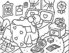 a black and white drawing of a bed with teddy bears