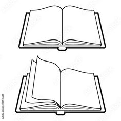 two open books with blank pages in black and white, isolated on a white background