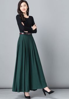 "Get dressed and out of the door in classic good looks with this pleated Long maxi skirt, crafted with soft cotton linen fabric, featuring pleated waist detail and two big pockets. DETAIL * More color available https://etsy.me/3gLwNaL * 50% linen,50% cotton * Not see through * Pleated around waist * Two pockets * Belt loops on waistband * Right Side zipper closure * Perfect for spring and summer, autumn SIZE GUIDE Size vary between Brand and Country Please get your body measurement with our Size Elegant Full-length Cotton Skirt, Full Length Solid Cotton Skirt, Full Length Solid Color Cotton Skirt, Full-length Solid Cotton Skirt, Long Solid Color Pleated Skirt For Work, Fall Cotton Pleated Skirt For Work, Full Length Cotton Skirt For Work, Cotton Pleated Skirt For Workwear In Fall, Green Maxi Skirt For Work