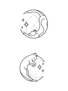 Cat On The Moon Drawing, Cat In Moon Tattoo, Cat Tatoos Idea, Cat And Moon Drawing, Ying Yang Cat Tattoo, Moon And Cat Tattoo, Moon Cat Tattoo, White Cat Tattoo, Cat And Moon Tattoo