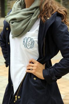 Monogram Long Sleeve Pocket Tee Shirt by SEmbroideredBoutique Blue Cotton T-shirt For Layering, Blue T-shirt For Everyday Fall Wear, Fall Layering Cotton T-shirt, Blue Everyday T-shirt For Fall, Graphic Print Cotton T-shirt For Layering, Monogram Pocket Tees, Covington Ky, Monogram Outfit, Pocket Tee Shirts