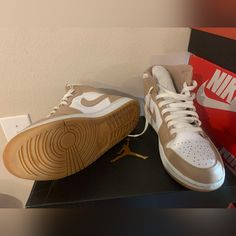 Air Jordan 1s Mid Tan Gum Bottom Tan Gum Jordans Outfit, Leather Jordan Shoes With White And Gum Sole, Air Jordan 1 Tan Gum, Beige Mid-top Sneakers With Gum Sole, Air Jordan 1 Men Nude Brown, Air Jordan 1s, Jordan 1s, Jordans For Men, Air Jordan