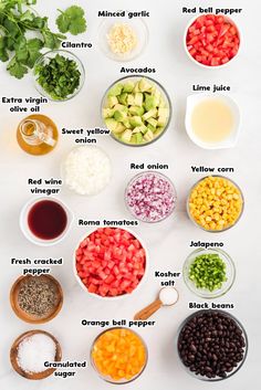 the ingredients for mexican salad laid out in bowls