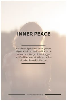 a woman's face with the words inner peace above it