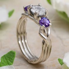 Amethyst Engagement Ring with Meteorite Meteorite Engagement Ring, Meteorite Jewelry, Nature Engagement Ring, Ring Inspo, Meteorite Ring, Amethyst Stones, Stone Feature, Shop Jewelry, Alternative Engagement Rings