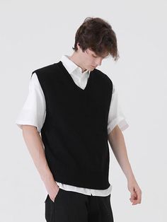 Editor's NotesThis versatile V-neck vest is knitted from weighty acrylic and works well for all year round. It's minimally designed with ribbed edges and oversized silhouette for comfortable layering over.- V-neck- Sleeveless- Ribbed edges- Oversized fit- Unisex wearMeasurements (in.) Size: M / L- Total Length: 25.6 in. / 26.8 in.- Shoulder: 19.7 in. / 20.5 in. - Chest: 24.2 in. / 25.0 in. * Model info: Man - 6' 1.6, 147.7 lbs, Fitting size L / Woman - 5' 6.1, 105.8 lbs, Fitting size MComposition & Care- 100% Acrylic- Recommend dry clean- Do not wash or tumble dryDesigner- by PEPPERSEASONING Ribbed Vest For Winter Layering, Black Knit Vest For Workwear, Black Knit Vest For Work, Black Knit Sweater Vest For Work, Classic V-neck Vest, Sleeveless Black Sweater For Work, Solid V-neck Sweater Vest For Work, Classic Solid Color V-neck Sweater Vest, Black Knit Vest Sweater