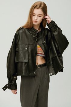 storets.com Naomi Oversized Pleather Jacket Pleather Jacket, Black Wardrobe, Jacket Cape, Utility Pockets, S M, Shearling Coat, Oversized Jacket, 가을 패션, Black Crop