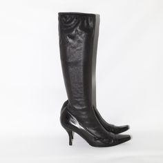 Authentic Chanel Black Leather Knee High Boots Size 36.5 Boots Are Pre-Owned, Good Condition Bottom Soles Show Wear And Have Been Replaced. Light Scratches & Creasing On Upper Leather. Dents Around Back Heels. 100% Authentic Guaranteed Black Color Leather Upper Made In Italy I Do Not Have Original Shoe Box Brand: Chanel Style: Boots Material: Leather Measurements In Inches: Insole Length: 9.75 Vamp: 2.75 Heel Height: 3.25 Shaft: 15 Circumference: 12 Pointy Boots, Black Leather Knee High Boots, Chanel Style, Leather Knee High Boots, Chanel Logo, Style Boots, Chanel Fashion, Logo Black, Chanel Black