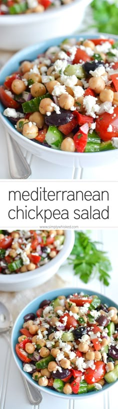 this mediterranean chickpea salad is loaded with fresh vegetables and lots of feta cheese