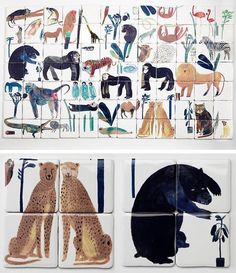 two tiles with different animals on them