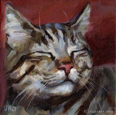 a painting of a cat with its eyes closed